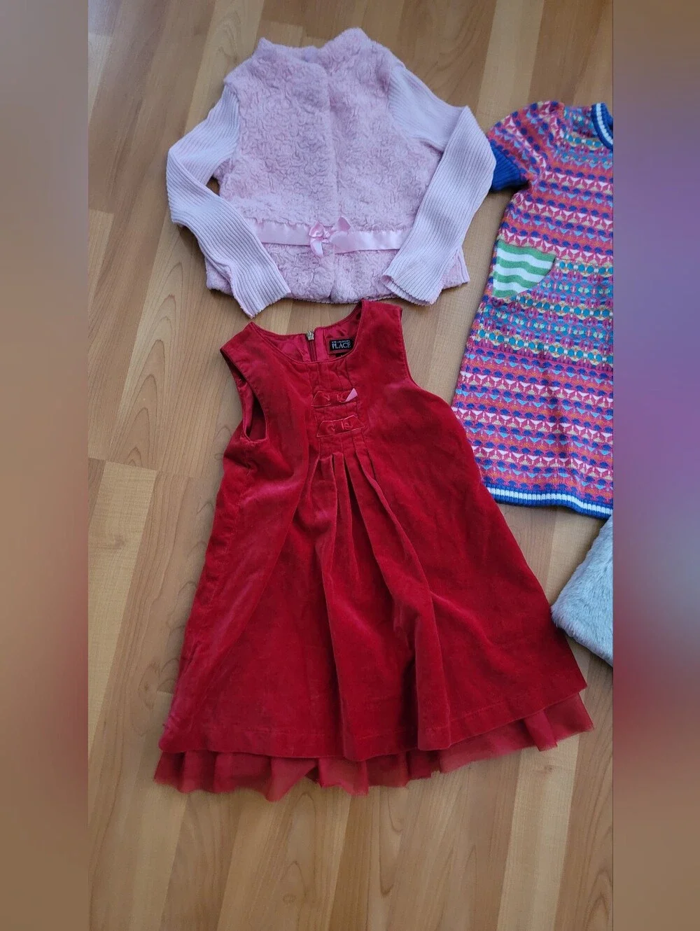 Catrer's Girl 4T Clothes Lot of 4 pcs, Pink Cardigan, velvet & Knit dress, Vest